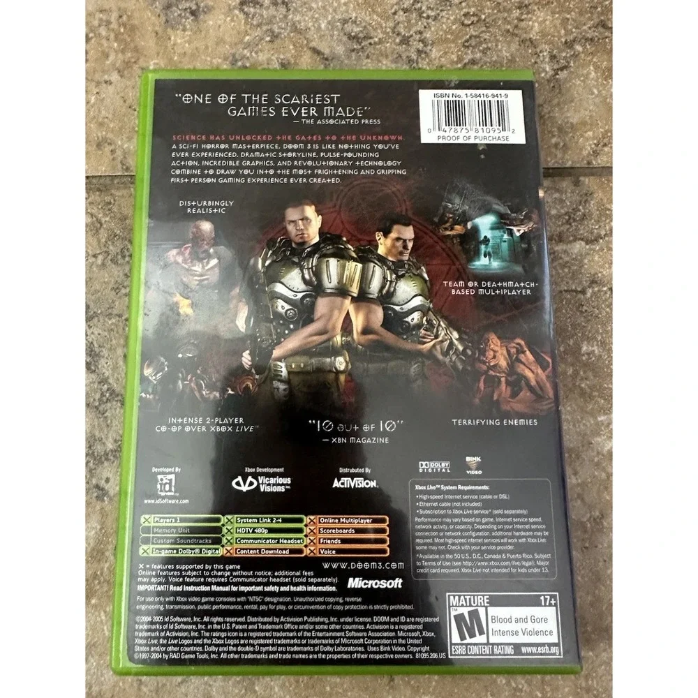 DOOM 3 ORIGINAL Microsoft Xbox Complete W/ Manual
